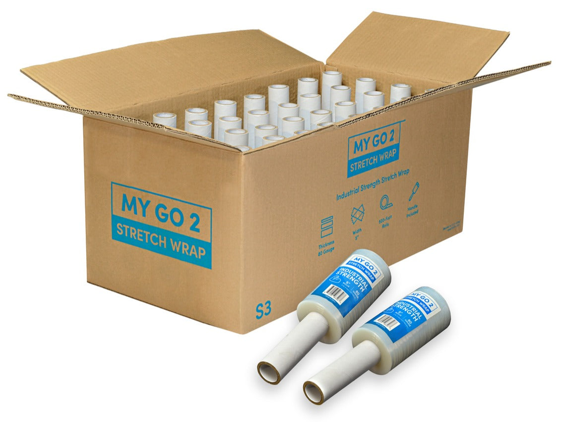5" Stretch Wrap Rolls, 500ft Clear Industrial Strength with Handle, 80 Gauge