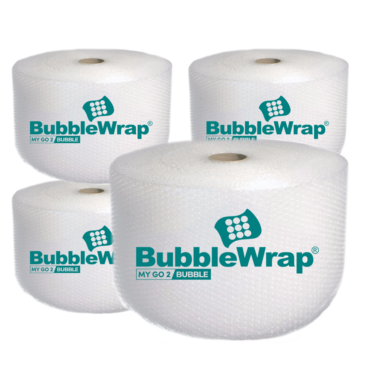 4 Rolls of Small Bubble Wrap with My Go 2 Bubble on a white background