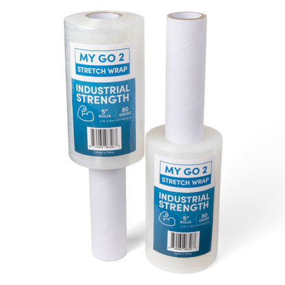 5" Stretch Wrap Rolls, 500ft Clear Industrial Strength with Handle, 80 Gauge