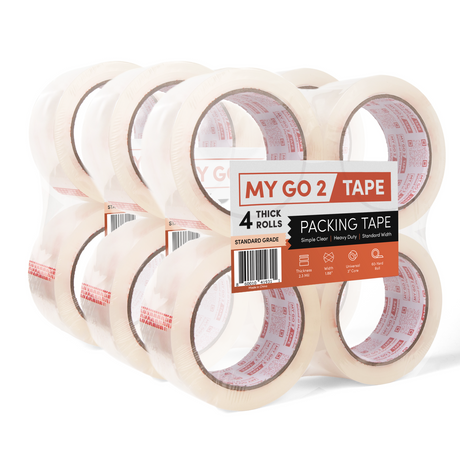 MY GO 2 Tape 12-Pack Clear Standard Grade Packing Tape - 2.3 Mil Thick, 1.88" Wide, 60 Yard Rolls