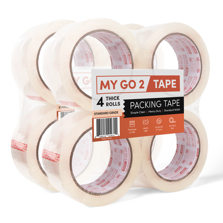 MY GO 2 Tape 8-Pack Clear Standard Grade Packing Tape - 2.3 Mil Thick, 1.88" Wide, 60 Yard Rolls